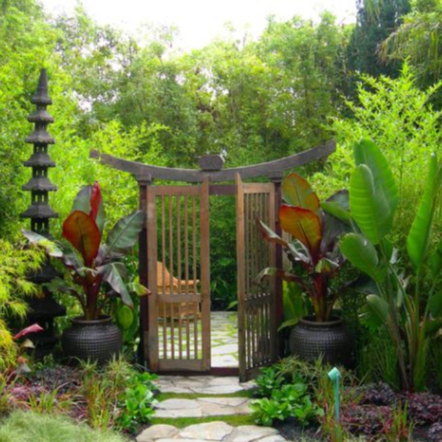 japanese garden with arbor
